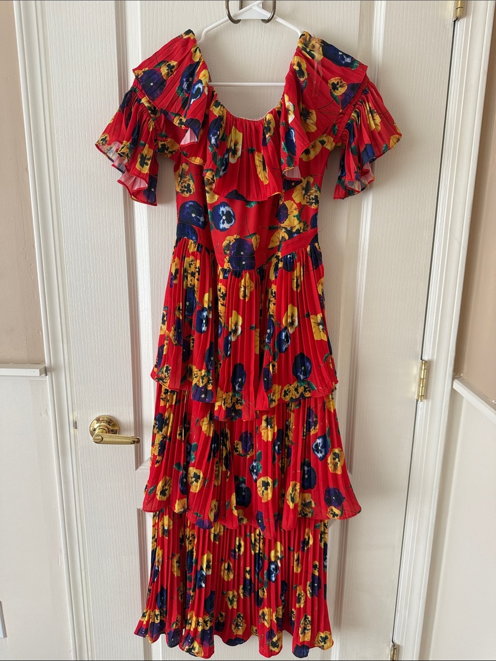 OPT Red Floral Tiered Off-Shoulder Maxi Dress